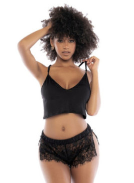Pyjama 2 pièces, top et short dentelle noire - MAL7514BLK